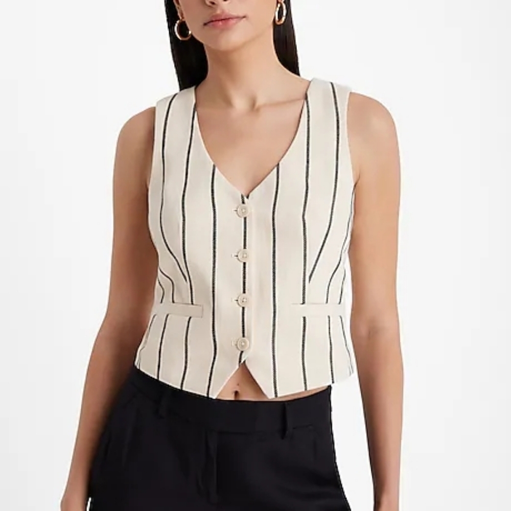 Striped Button Front Blazer Vest